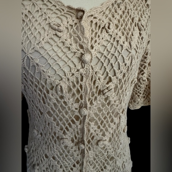 Handmade Crochet Knit Button Short Sleeve BOHO Cardigan Size Medium - Picture 3 of 13